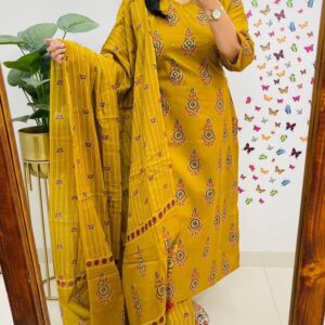 Mustard Yellow Printed 3 Pcs Suit Set Dhupatta Sets