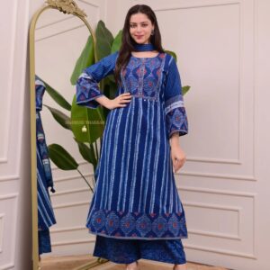 ndigo Blue Printed Kurti with Dupatta Set