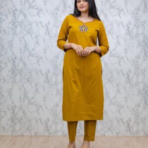 Mustard Yellow Solid Kurti Pant Set