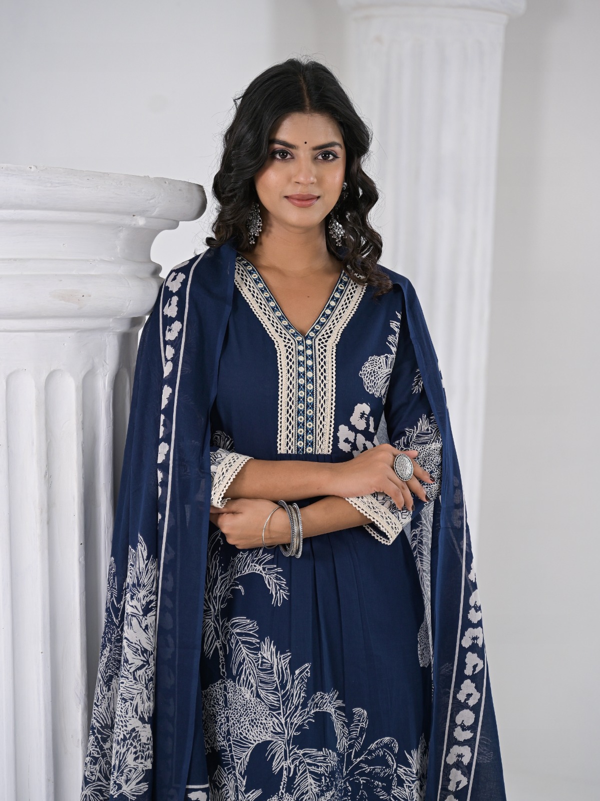 Rani Pink Printed Kurti Pant Dupatta Set - Image 6