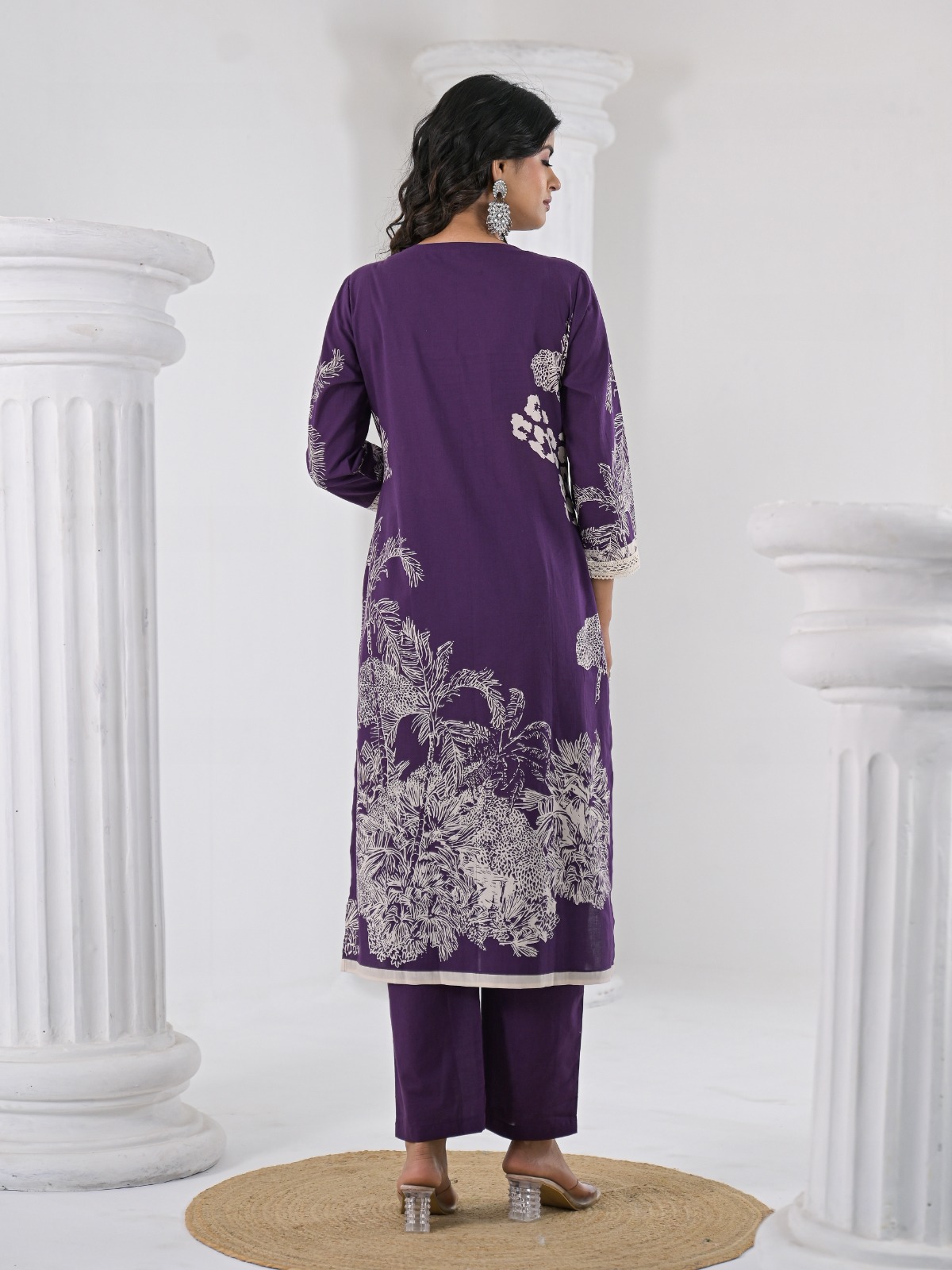 Rani Pink Printed Kurti Pant Dupatta Set - Image 9