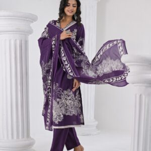 Purple printed Kurta Set With Dhupatta Sets