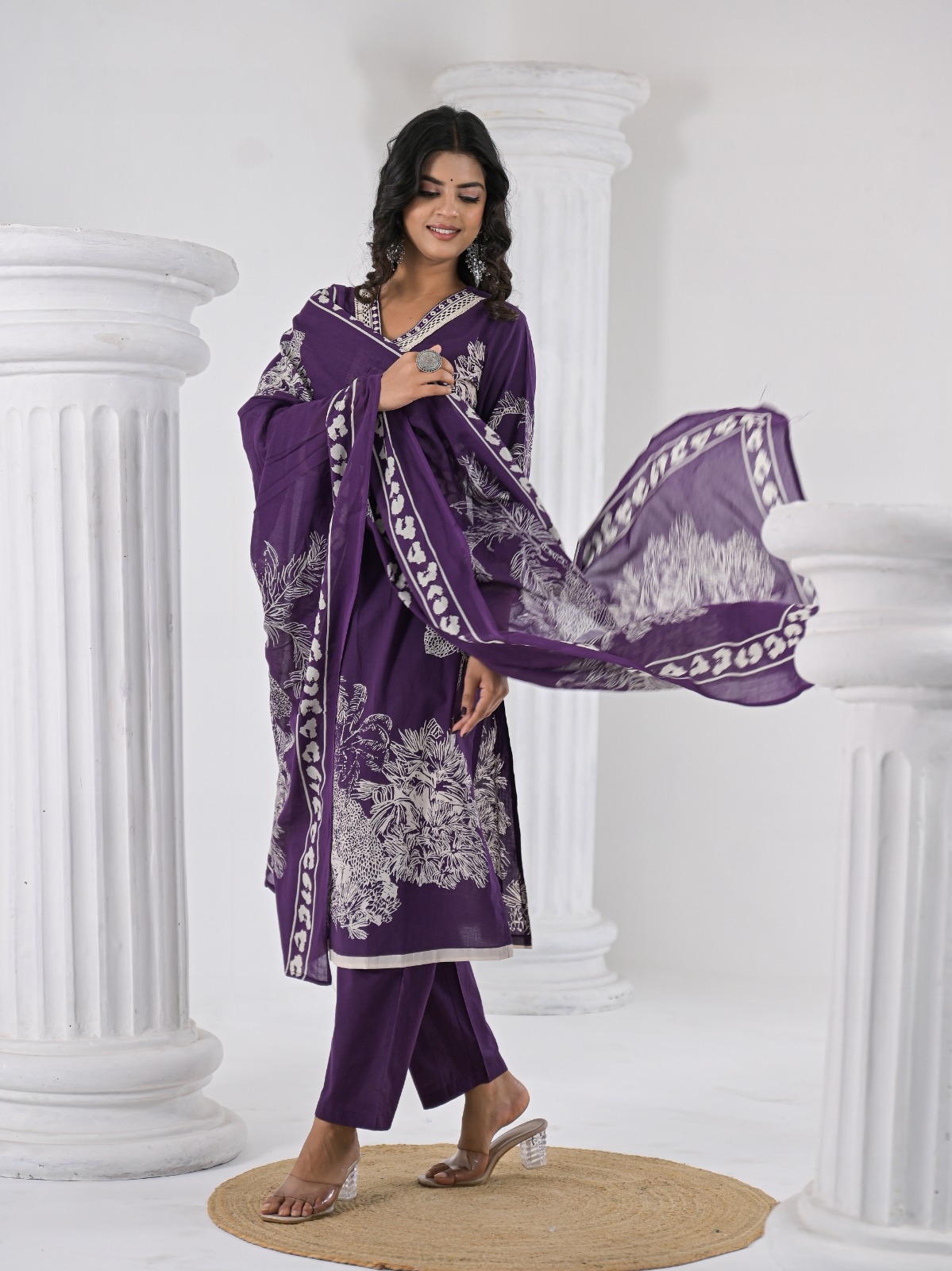Purple printed Kurta Set With Dhupatta Sets