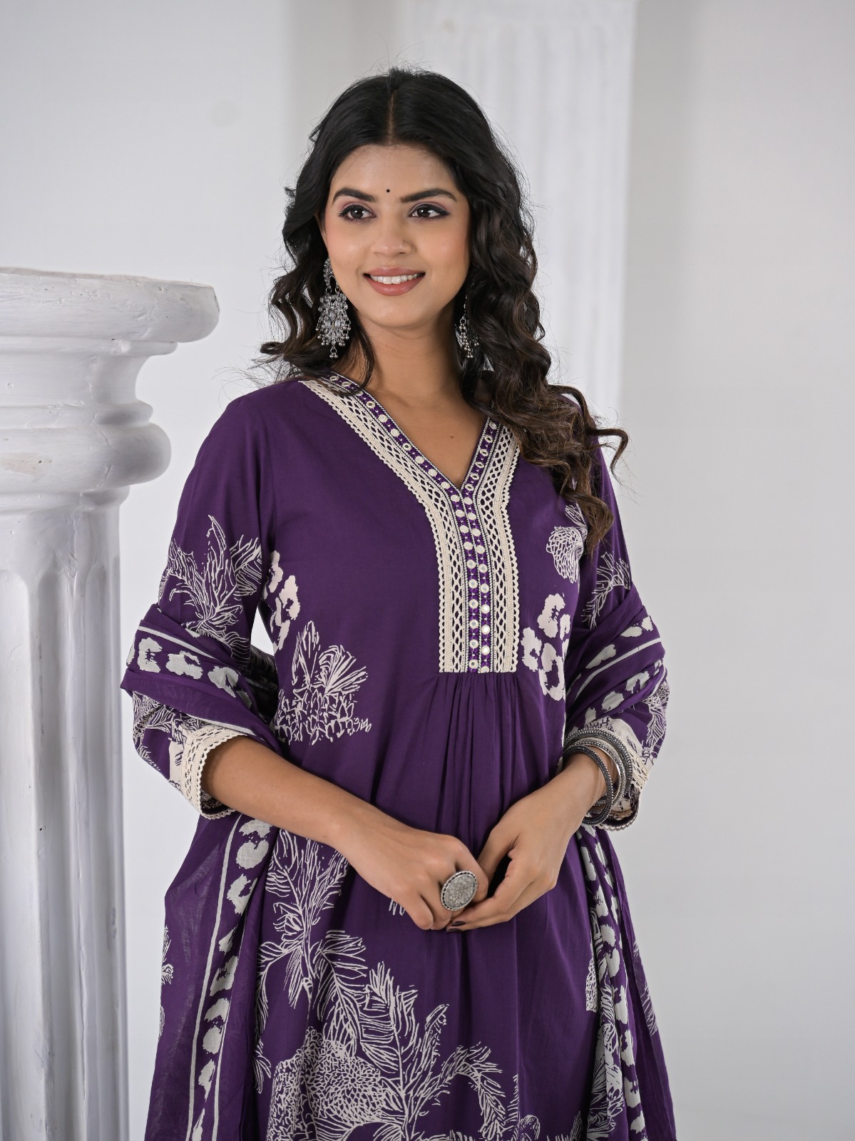 Purple printed Kurta Set With Dhupatta Sets - Image 2