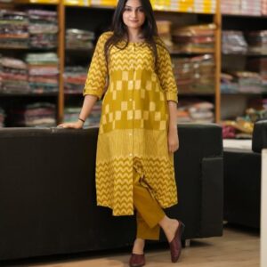 Mustard Yellow Printed Kurti Pant Set