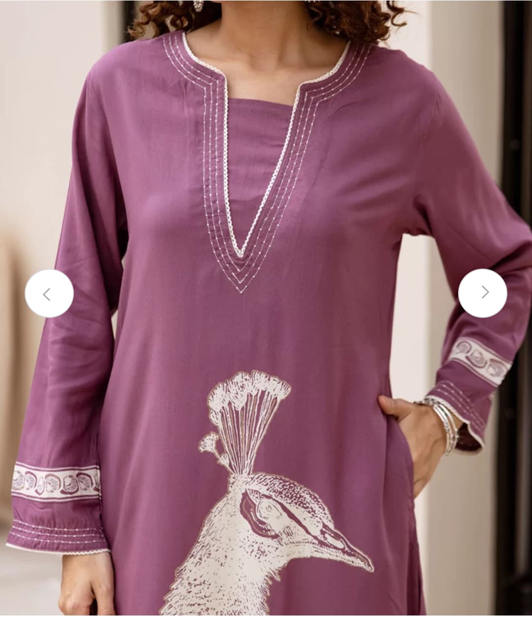 Wine Purple Peacock Printed Kurti Pant Set - Image 2