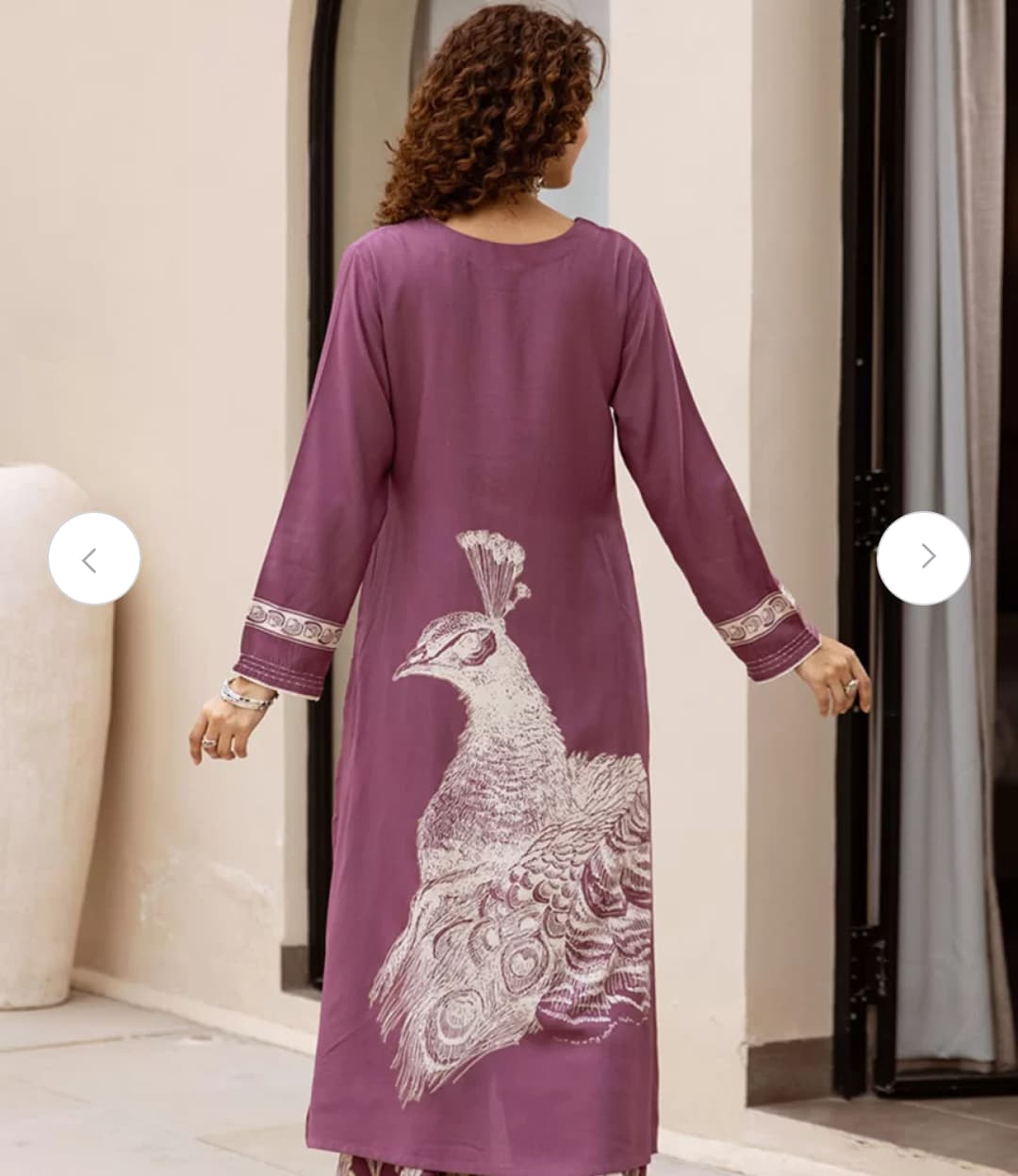 Wine Purple Peacock Printed Kurti Pant Set - Image 4